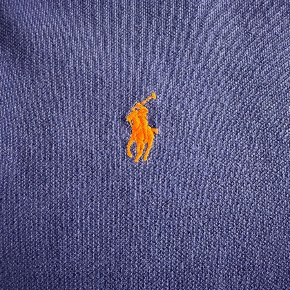 Polo Ralph Lauren Mens Blue Pique Polo Shirt Orange Pony Logo Size Large‎ L